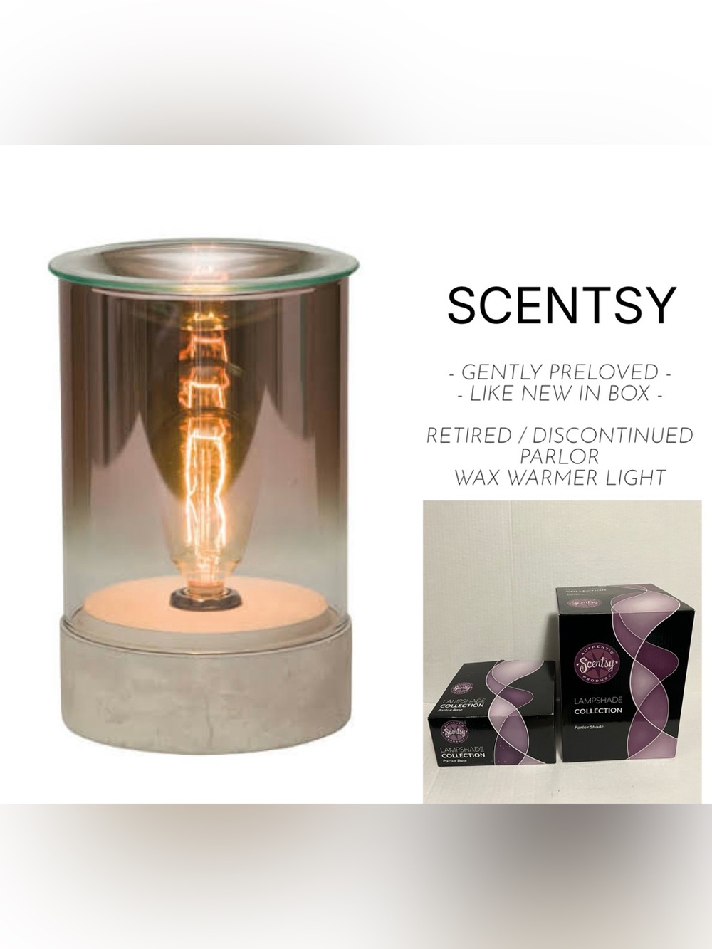 SCENTSY - LIKE NEW / GENTLY PRELOVED - IN BOX - PARLOR WAX WARMER LIGHT
